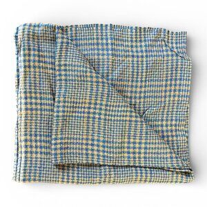 Vintage Plaid Wool Fabric Turquoise Tan Checker Pure Wool Sewing Craft‎ Academia